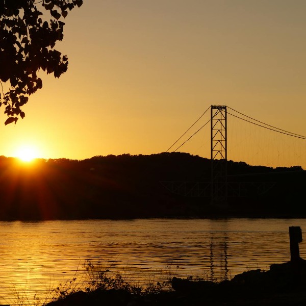 Suspension bridge sunset St Louis Missouri