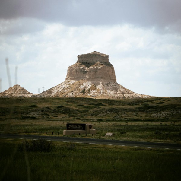 Scotts Bluff rock formation under Nebraska sky